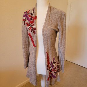 Nic + Zoe open front cardigan with floral embroidery, size PP or XS